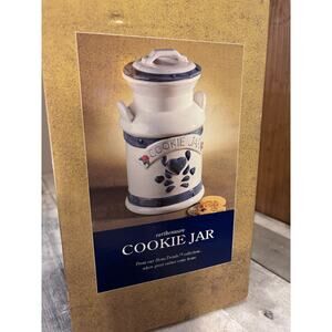 Vintage Ceramic Cookie Jar Jay Import Co 1996 Cottage Country BLUE AND WHITE!!